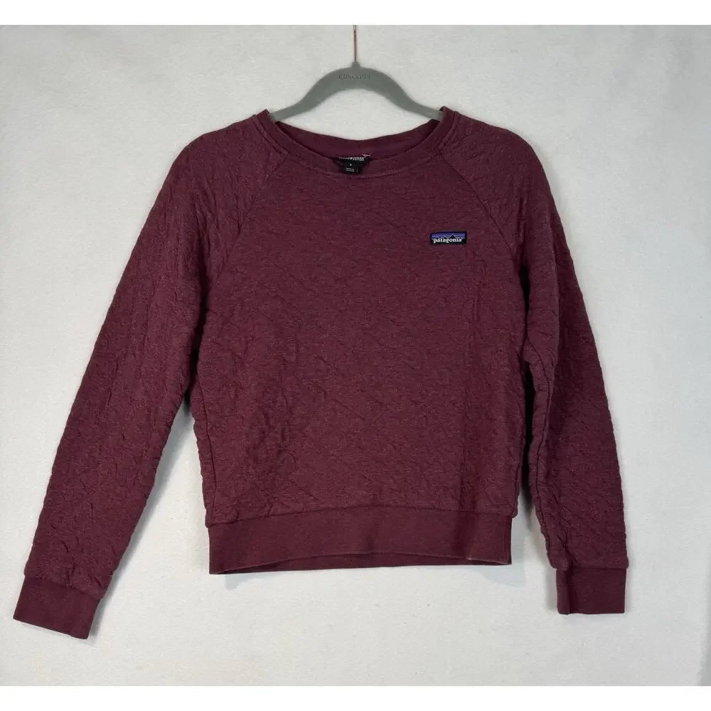 Patagonia Women’s Organic Cotton Quilted Crewneck Sweatshirt Burgundy Red Small - Picture 1 of 4